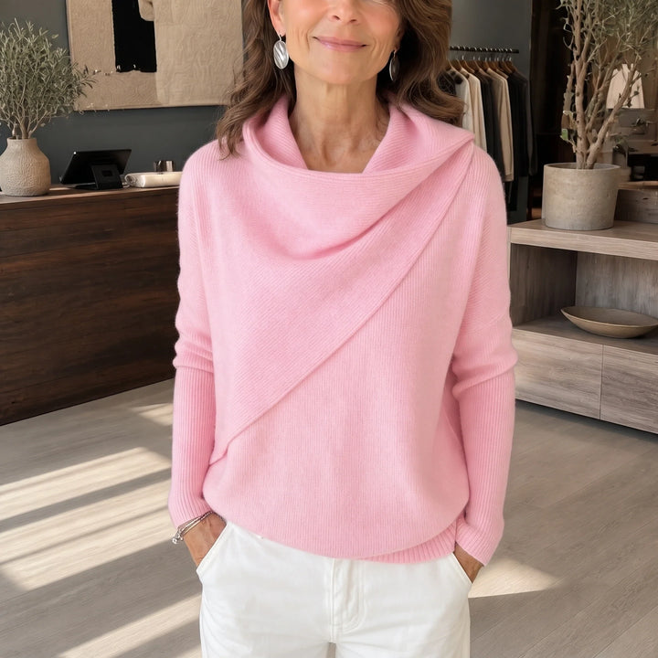 Cowlora – Draped Cowl-Neck Knit Pullover
