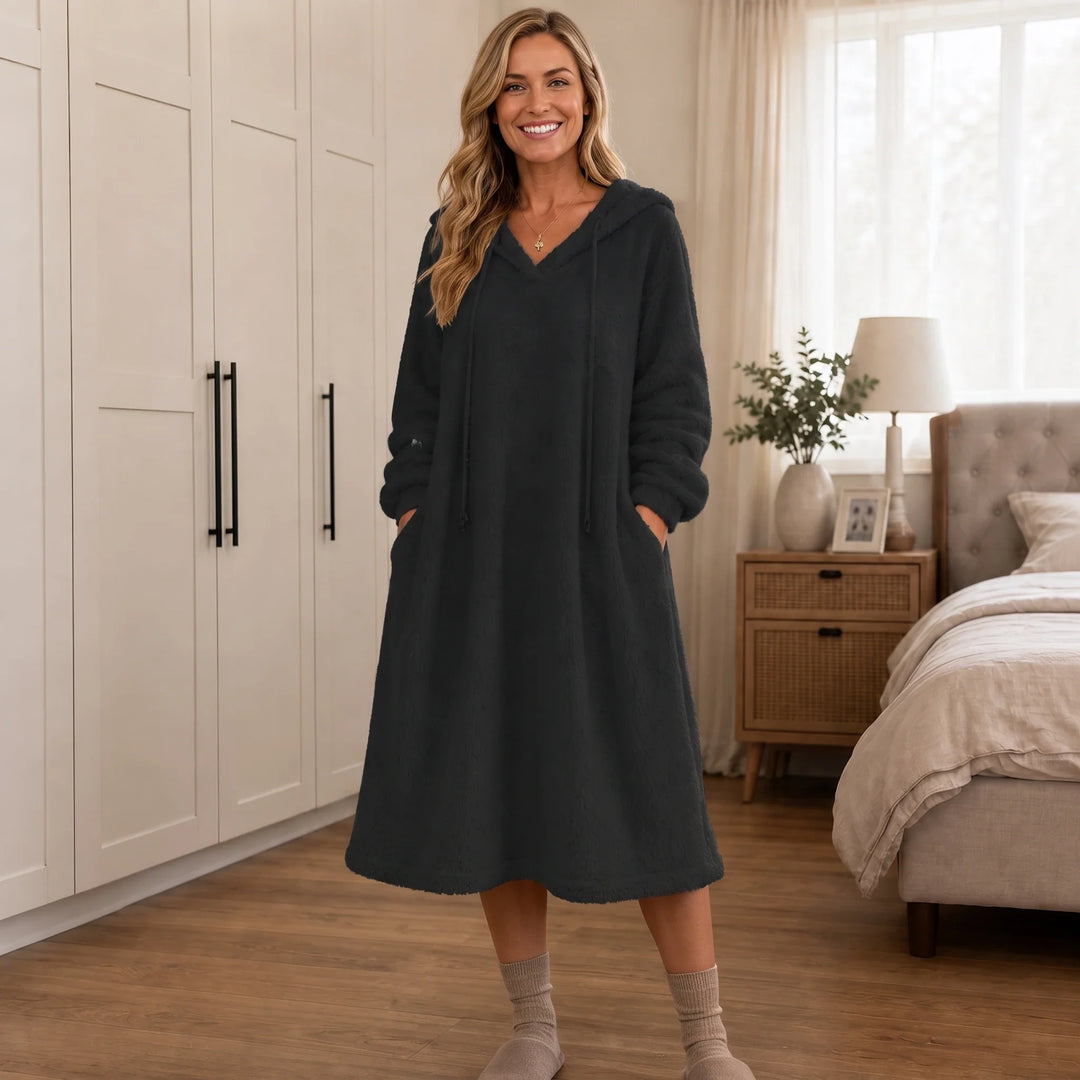 HearthHaven – Plush Hooded Maxi Lounge Dress