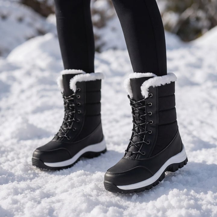 Snowver – Color-Block Faux Fur Trim Winter Boots