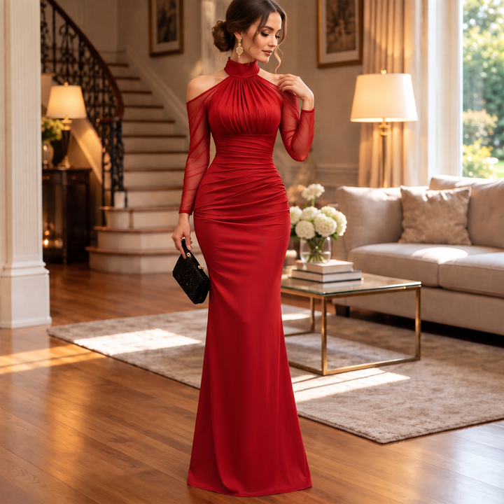 Elarian – Sheer Cold-Shoulder Mermaid Gown
