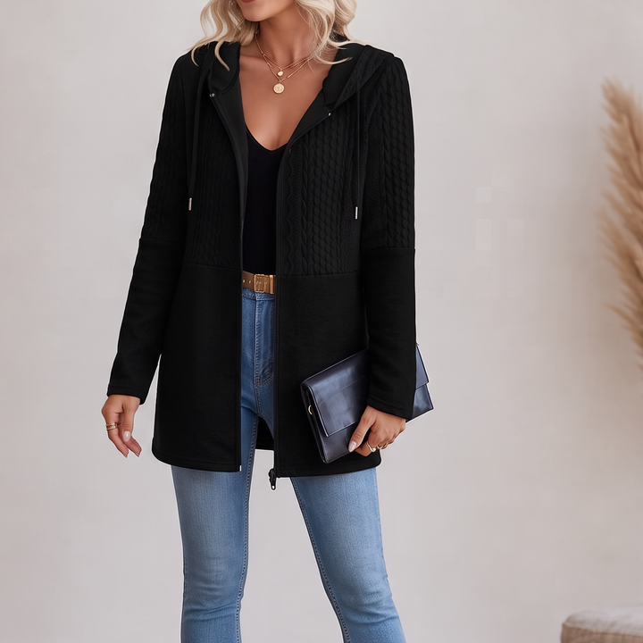 Wearbella – Cable-Knit Longline Zip-Up Hoodie