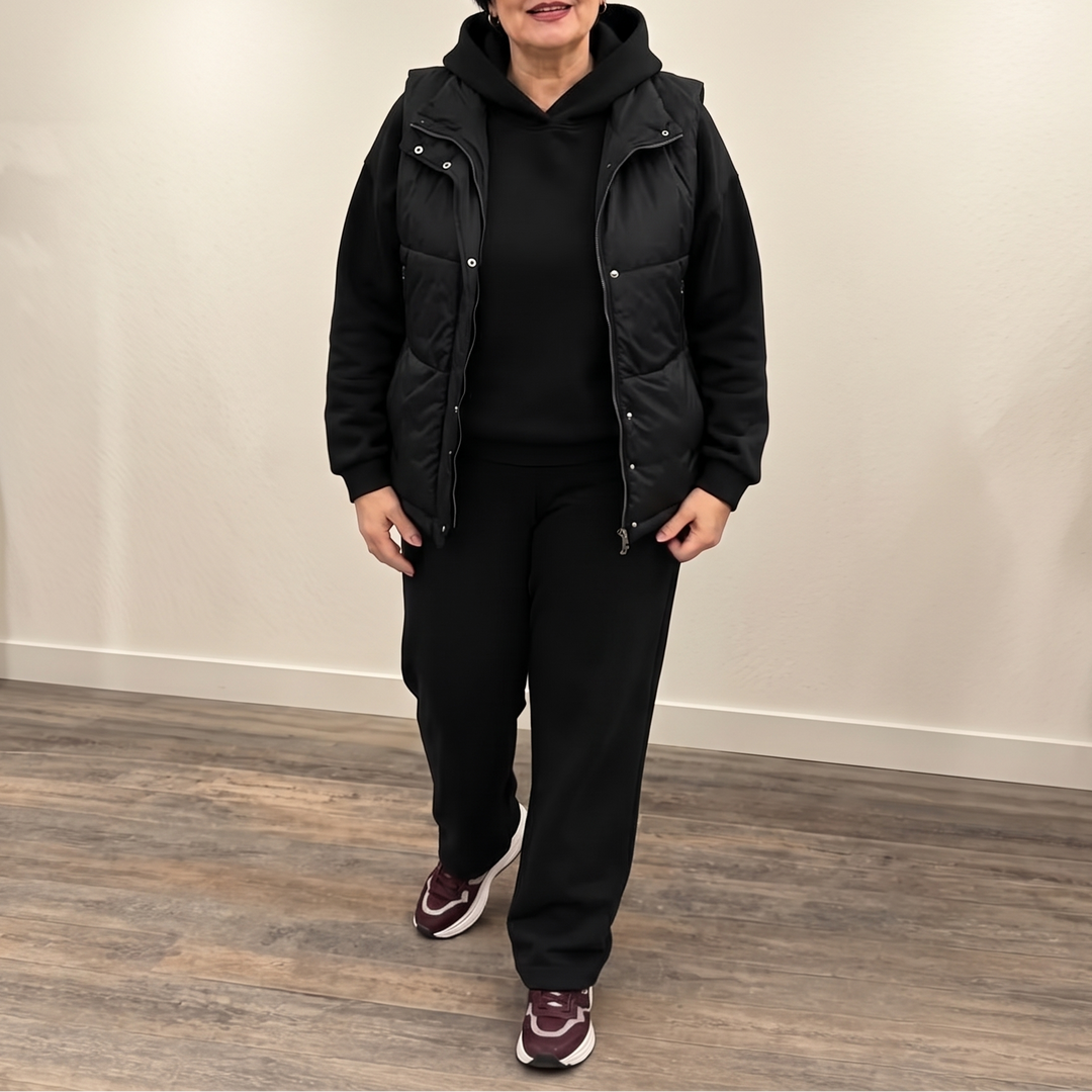 Layerwell – Quilted Vest Hoodie And Jogger Set