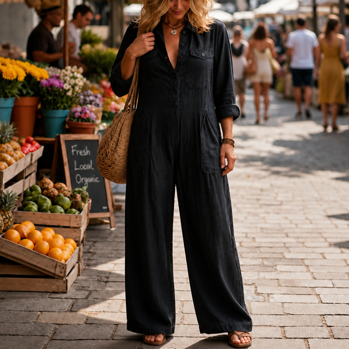 Rovella – Wide-Leg Cargo Utility Jumpsuit