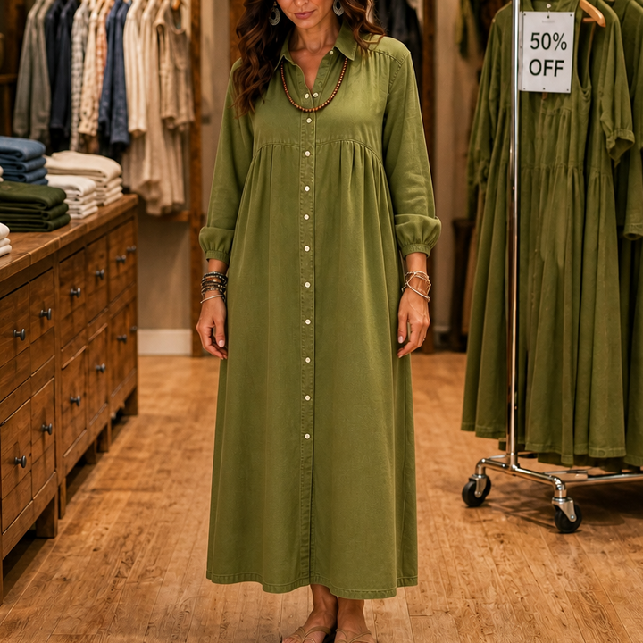 Linalle – Button-Front Linen-Look Maxi Dress