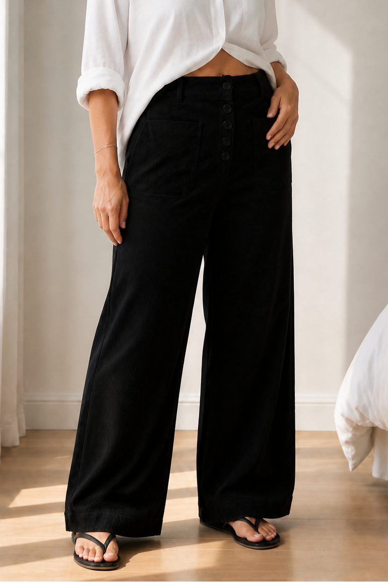 Wideluxe – High-Waisted Stretch Corduroy-Look Wide-Leg Trousers
