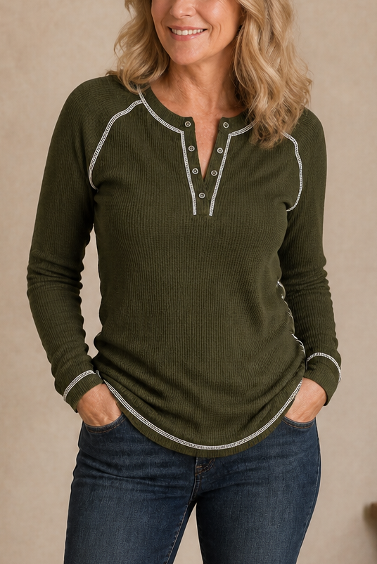Wearbella – Waffle Knit Contrast Stitch Henley Top