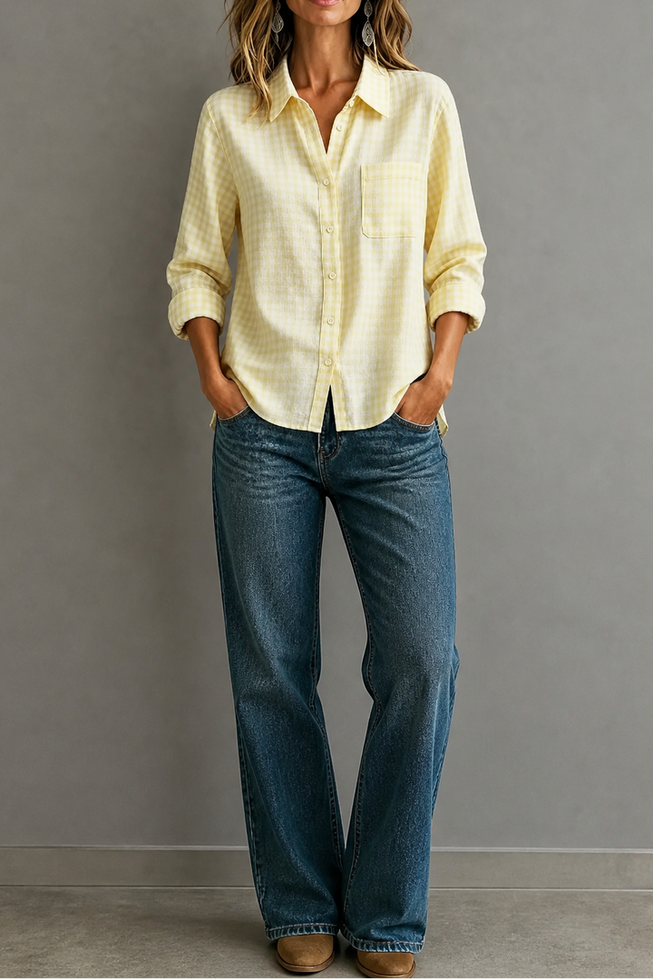Everwear – Checkered Long-Sleeve Button-Up Shirt For Women