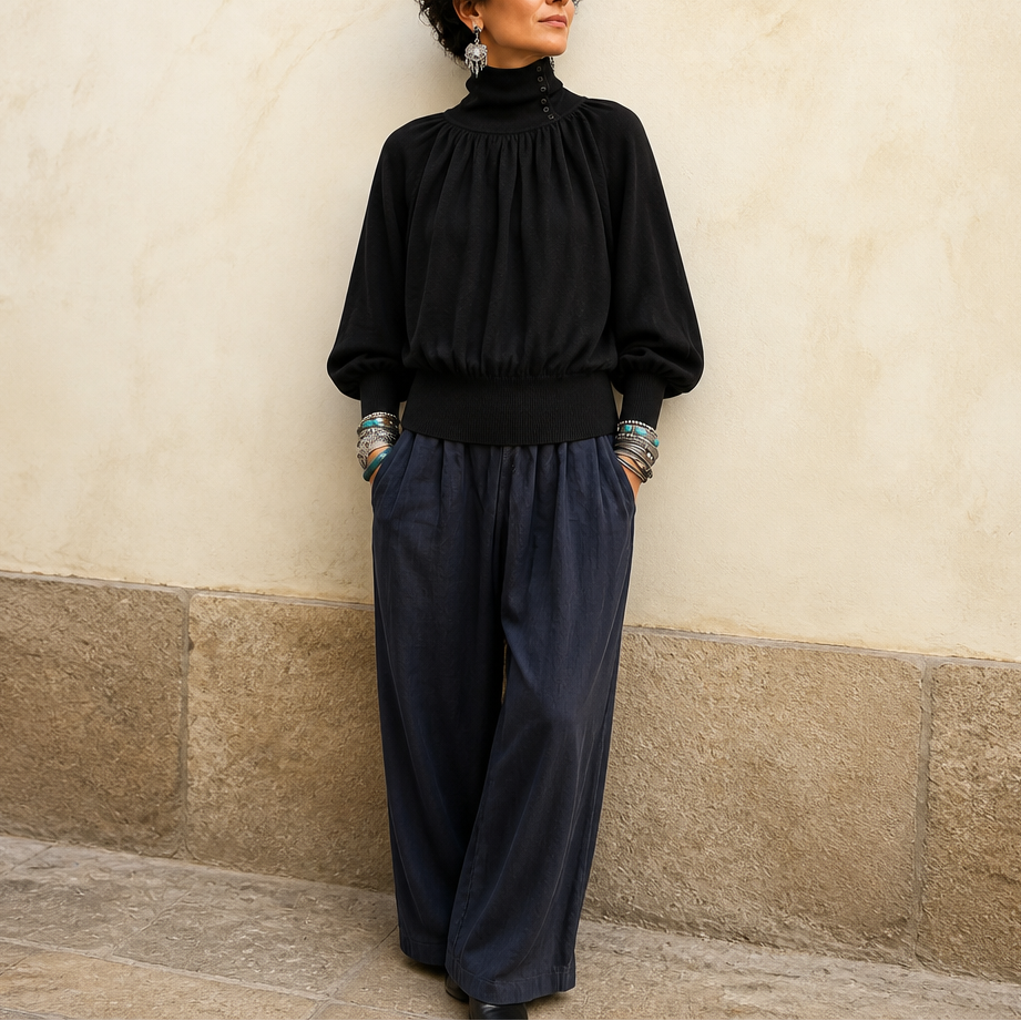Pleatelle – Pleated Shoulder Lantern Sleeve Knit Sweater