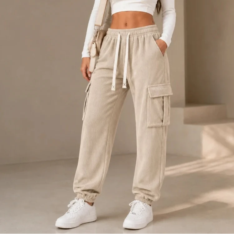Cordelle – Ribbed Corduroy Cargo Jogger Pants