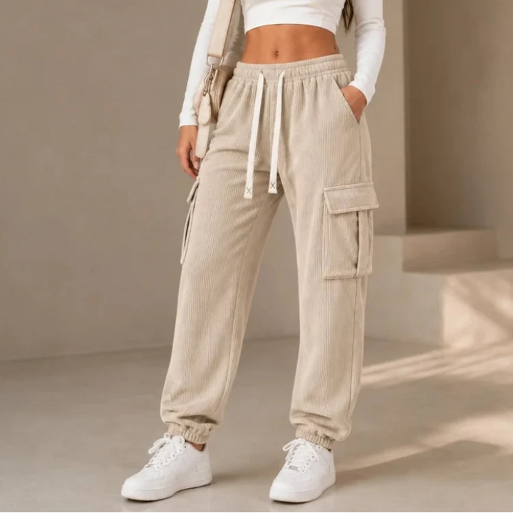 Cordelle – Ribbed Corduroy Cargo Jogger Pants