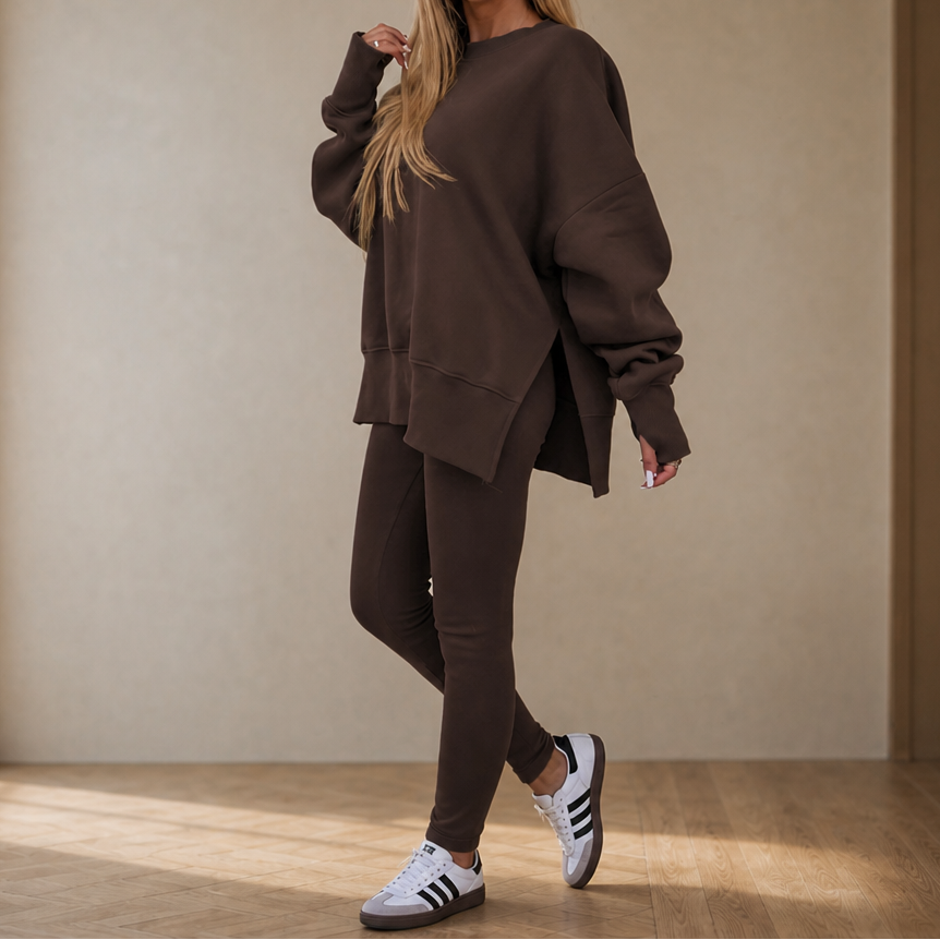 Ease & Grace – Side-Slit Sweatshirt And Leggings Set