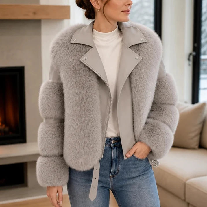 Veloura – Belted Faux Fur Biker Jacket