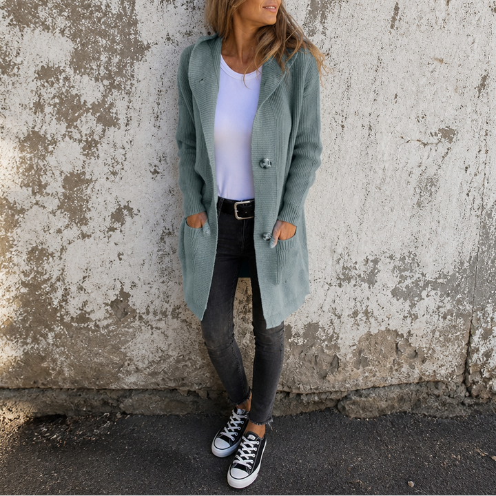 Coziva – Hooded Button-Front Knit Cardigan