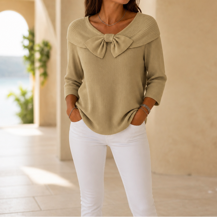 Bowdrift – Bow-Neck Ribbed Knit Sweater