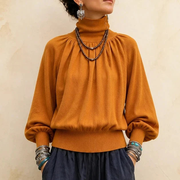 Pleata – Pleated Shoulder Lantern Sleeve Sweater