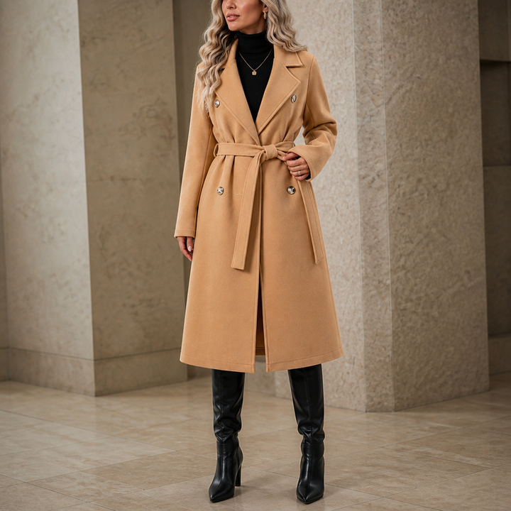 Belted Belle – Double-Breasted Belted Long Coat
