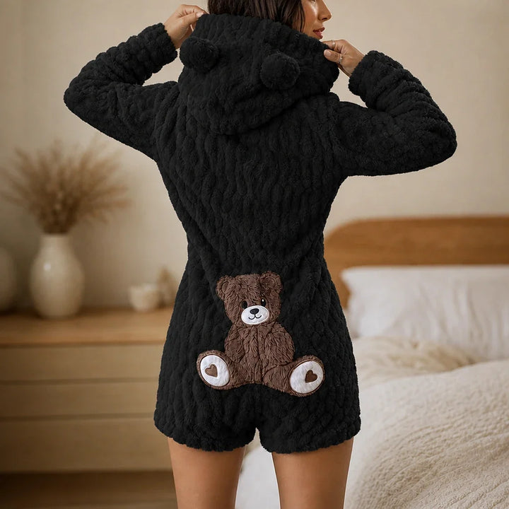 Cuddlebear – Bear-Ear Plush Hooded Zip-Up Romper