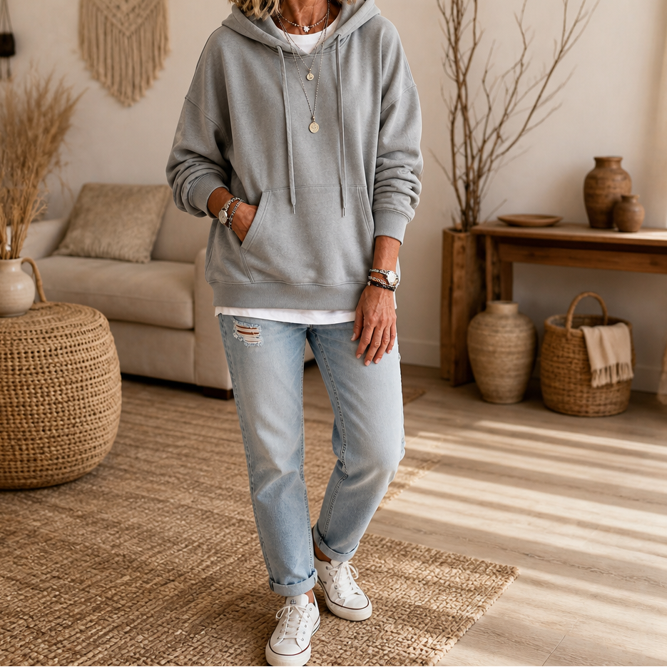 Wearbella – Drop-Shoulder Oversized Cotton Like Pullover Hoodie