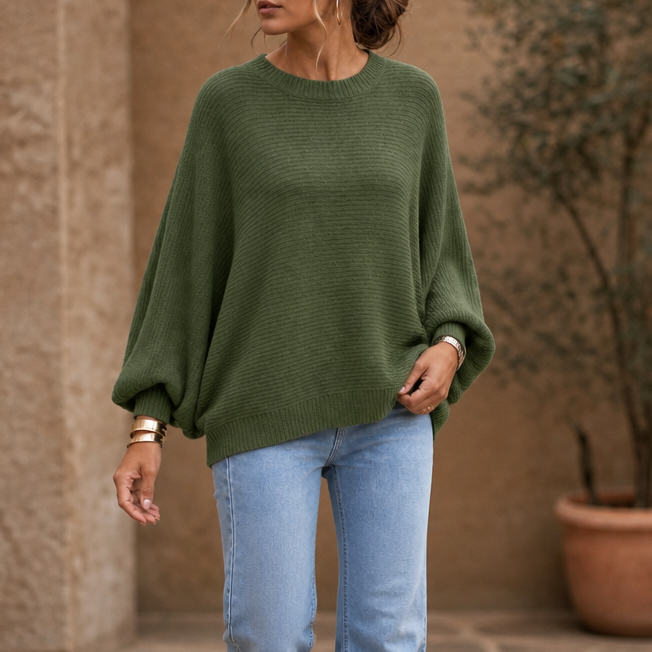 Drapeva – Fitted Cuff Batwing Knit Pullover