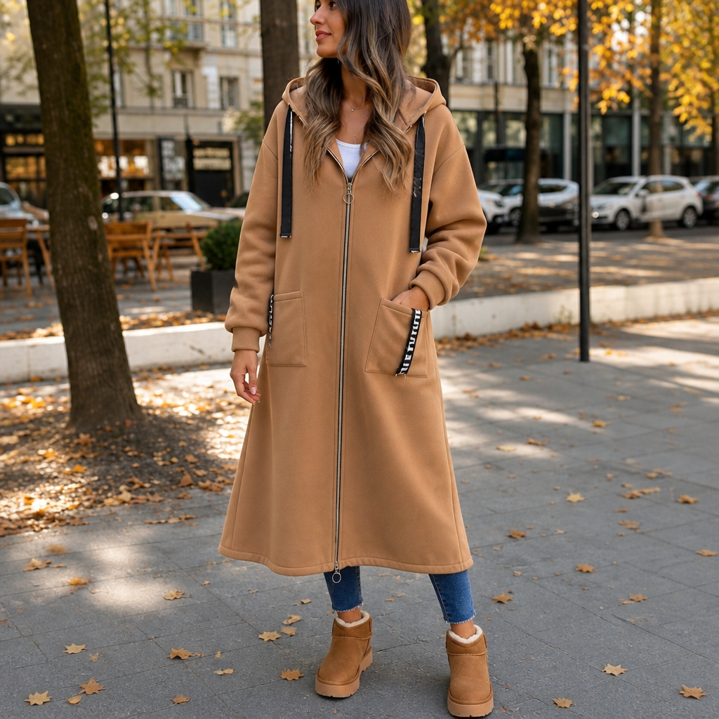 Wrapelle – Extra-Long Hooded Zip Jacket