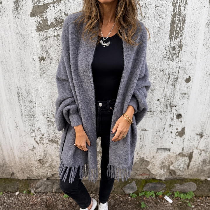 Mantelle – Draped Shawl Collar Open-Front Wool Coat
