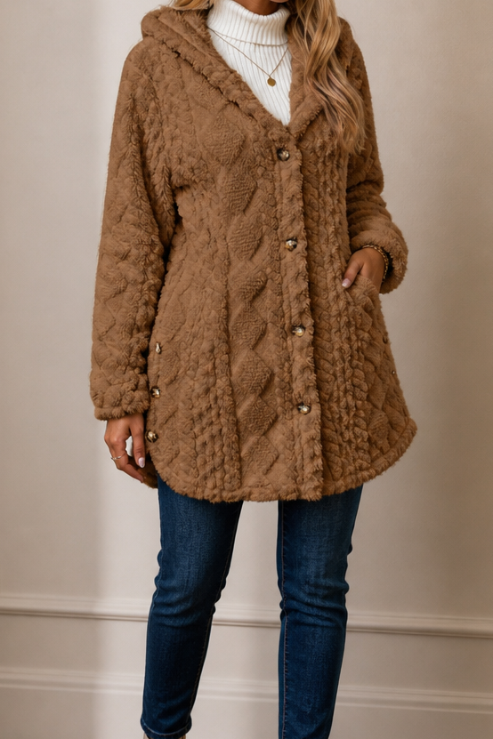 Cinchwarm – Cable-Knit Hooded Long Cardigan