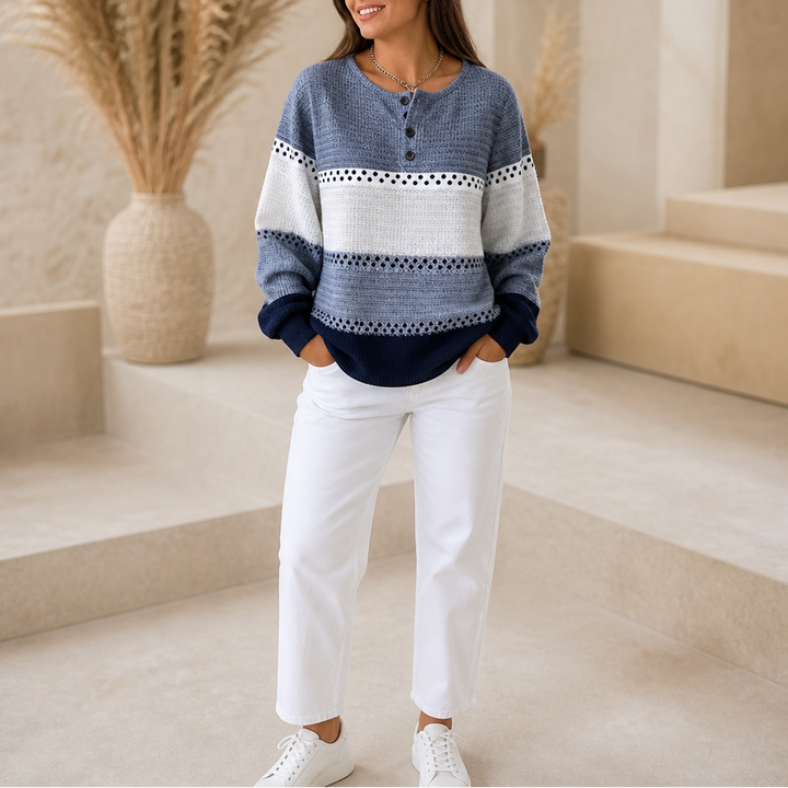 Waffleton – Layered Color-Block Henley Sweater