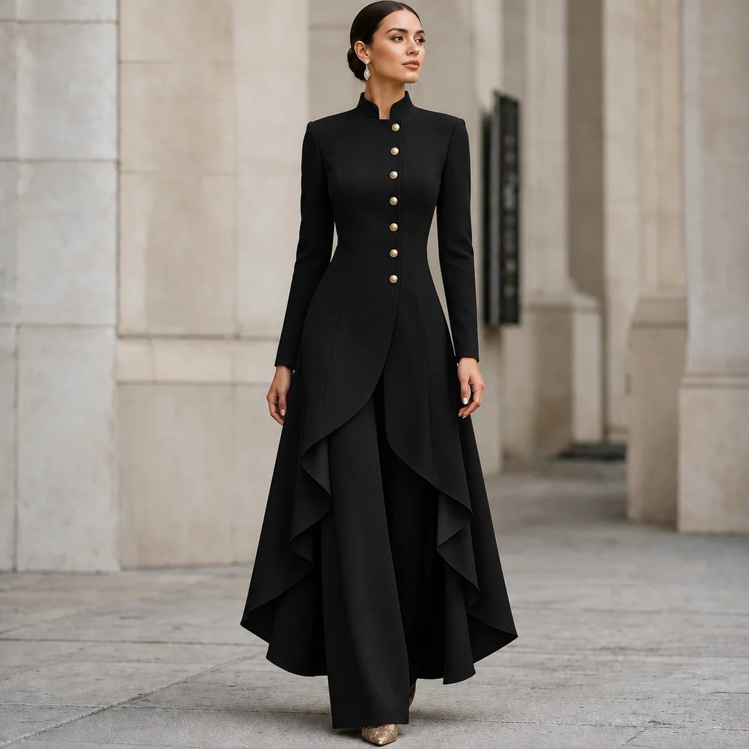 Vellora – Asymmetric Ruffled Tunic And Wide-Leg Pants Set