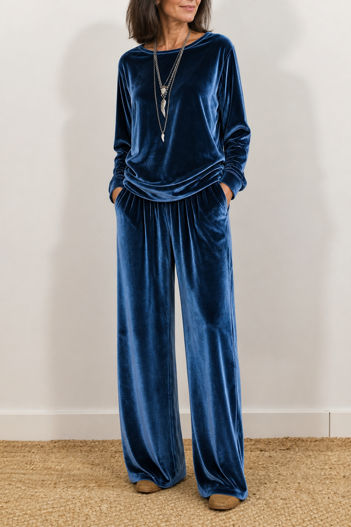 Duskvelor – Velvet-Look Wide-Leg Two-Piece Lounge Set