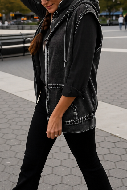 Wrapdrift – Oversized Hooded Denim Like Vest