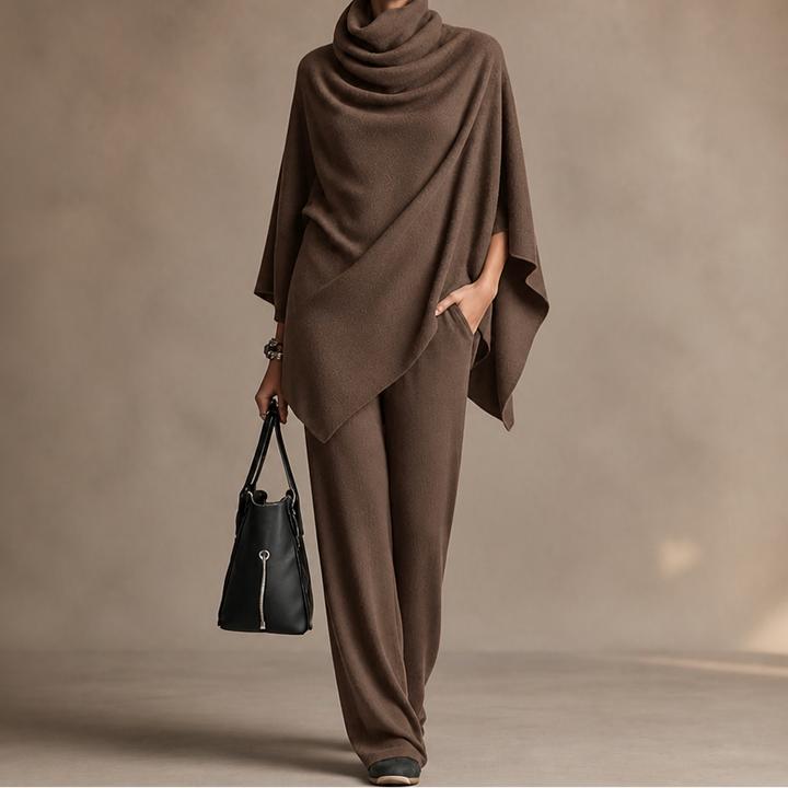 Draveil – Cowl-Neck Cape Top And Wide-Leg Pants Set