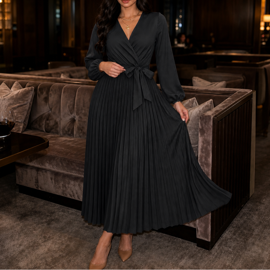 Wearbella – Pleated Wrap-Front High-Waist Maxi Dress