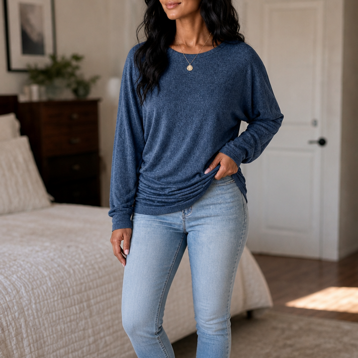 Ruchelle – Side-Ruched Batwing Knit Sweater