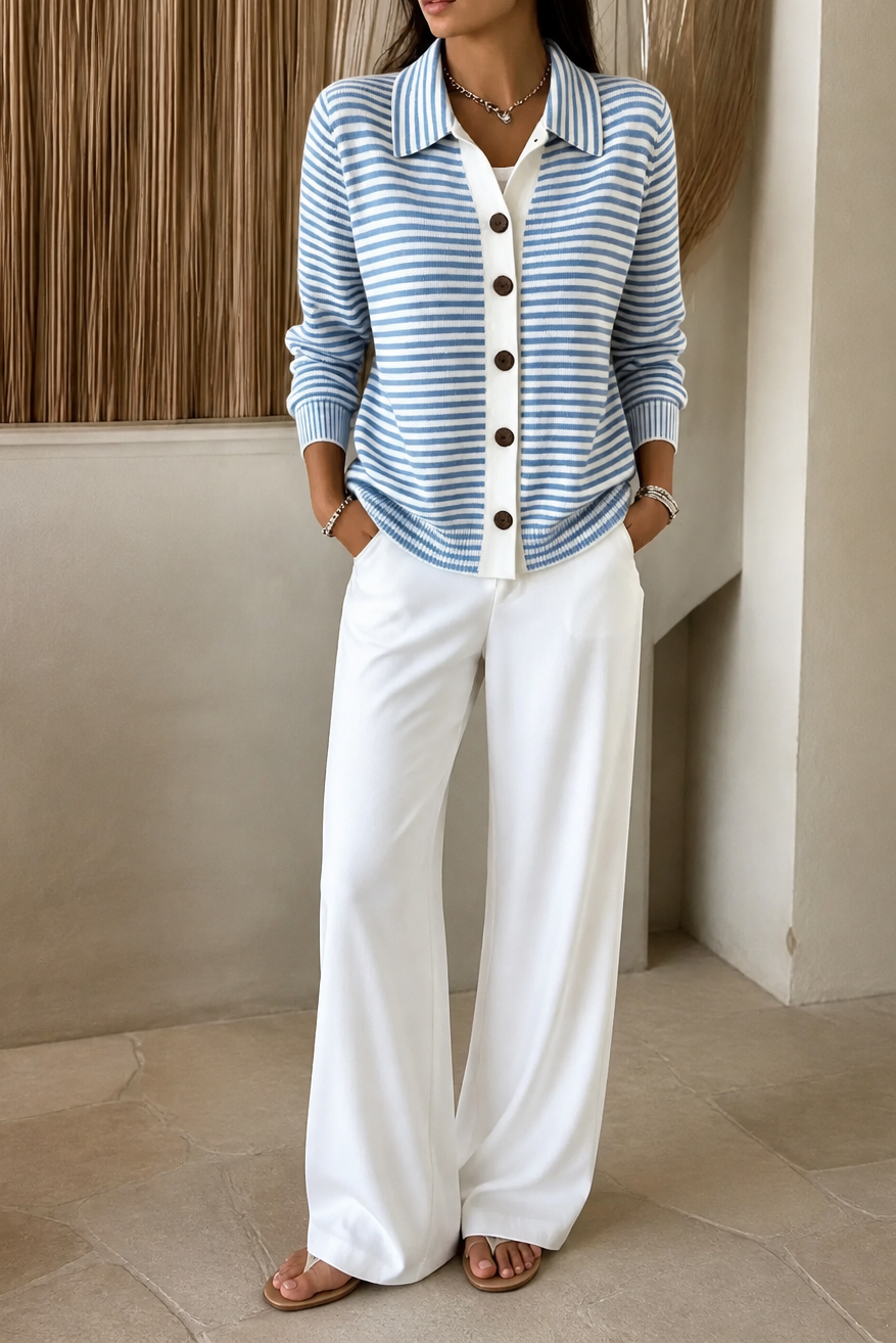 Wearbella – Striped Open-Front Knit Cardigan