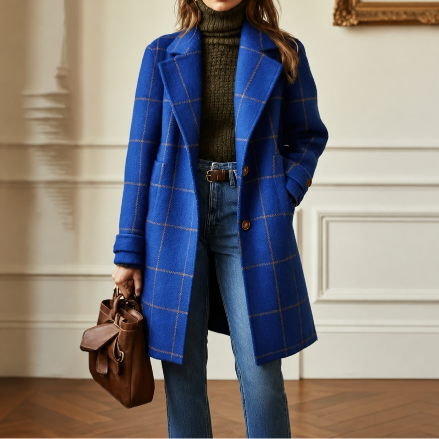 Wearbella – Plaid Two-Button Oversized Wool-Look Coat