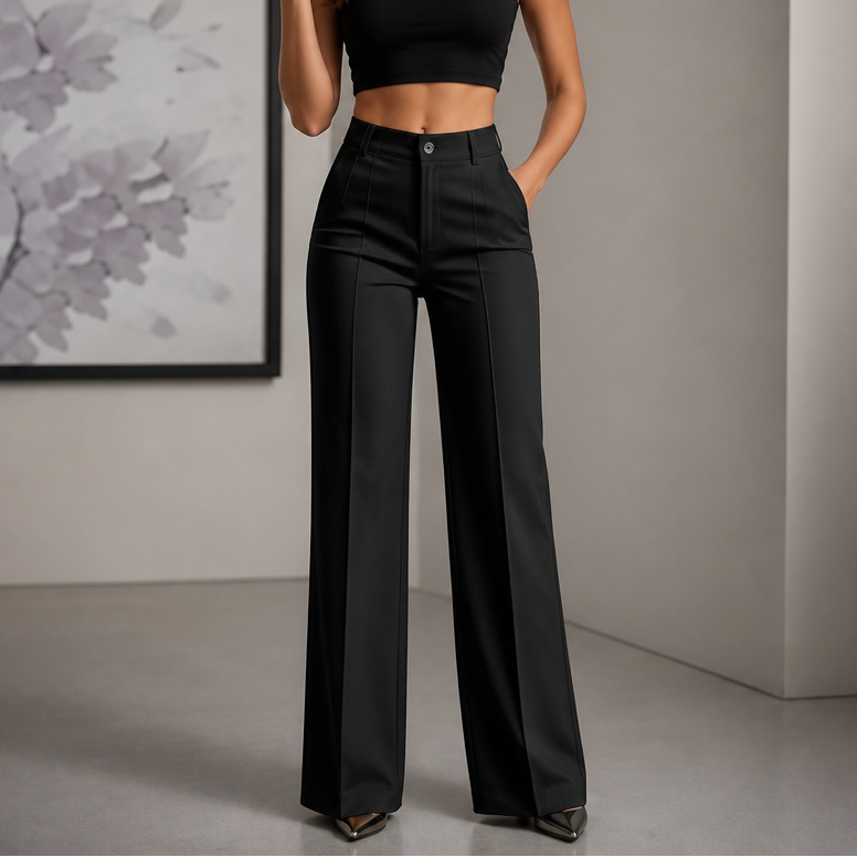Veloura – High-Waisted Pleated Stretch Trousers