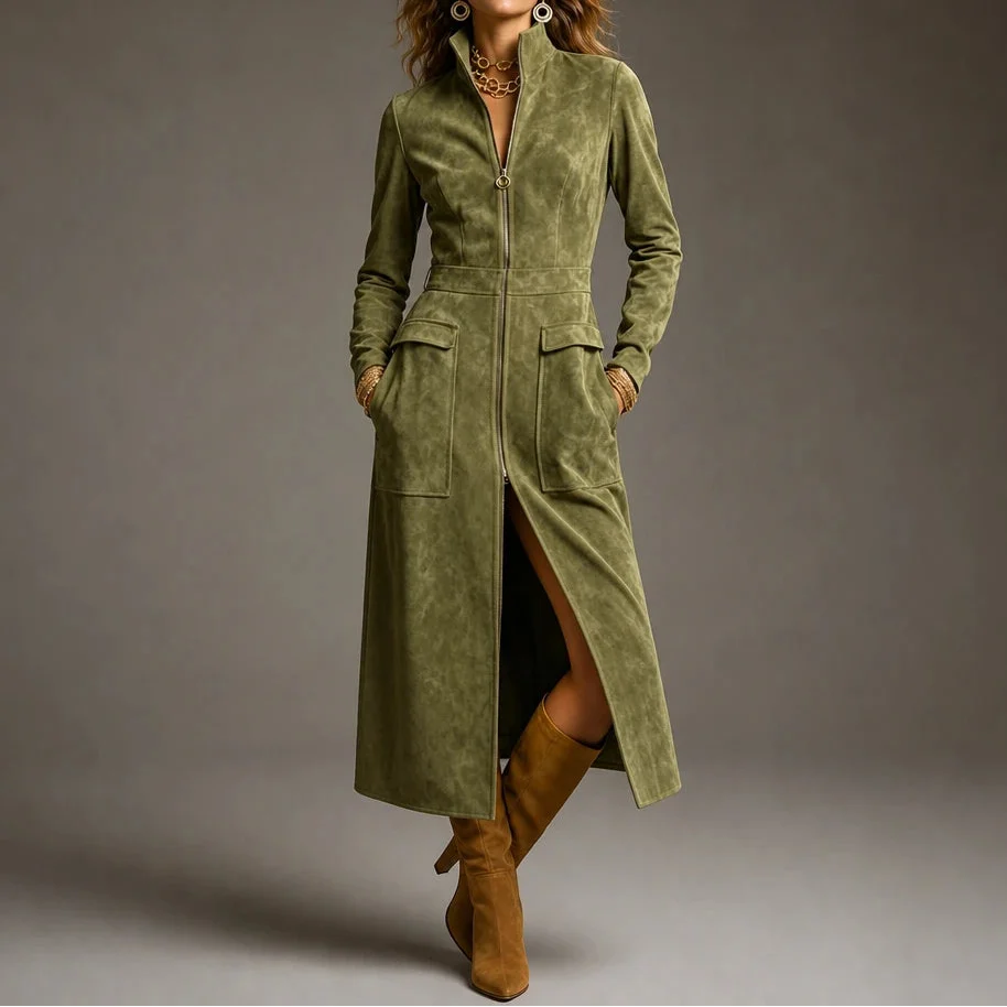 Velora – Fitted Stand-Collar Longline Coat