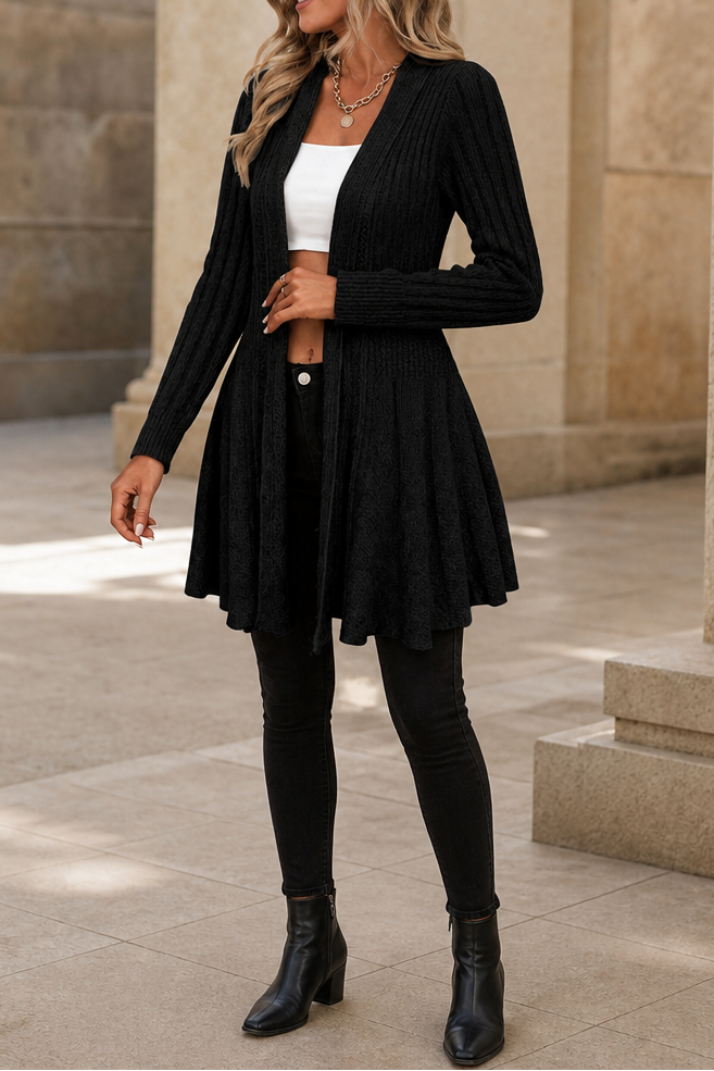 Draperie – Ribbed Open-Front Waterfall Cardigan