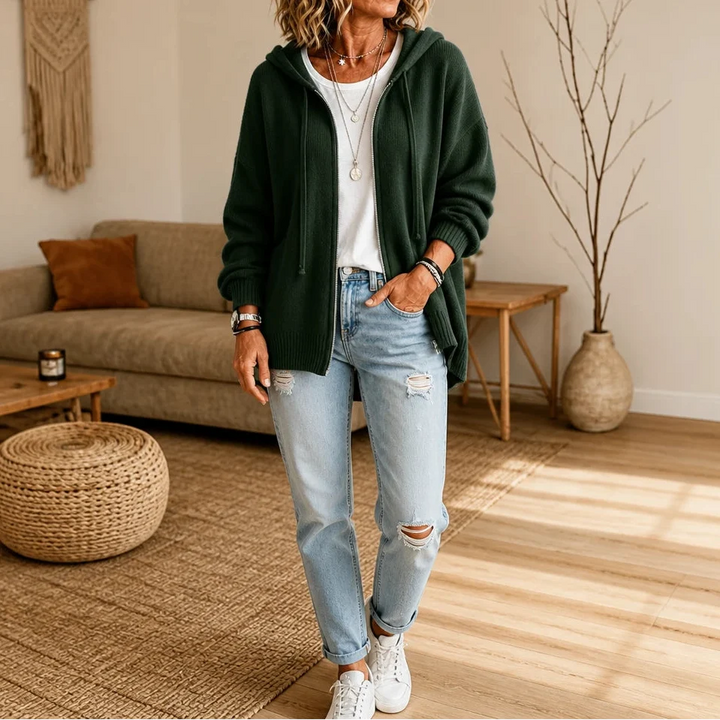 Cozyline – Zip-Front Hooded Knit Cardigan