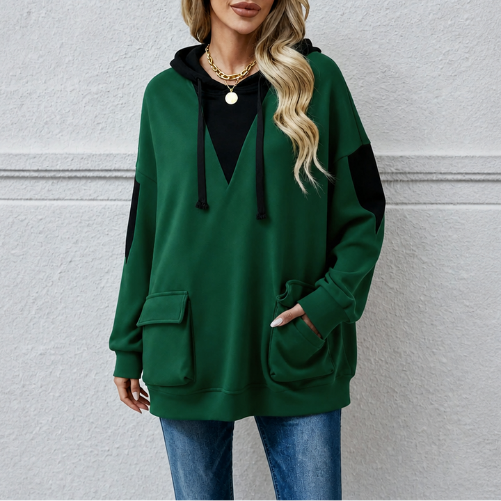 Vela – V-Neck Color-Block Oversized Hoodie