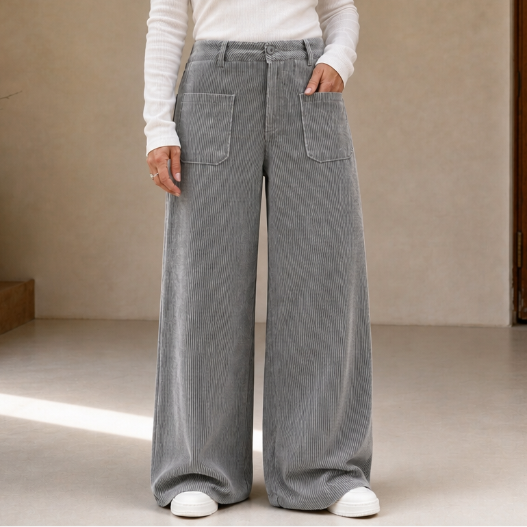 Wovella – Stretch Corduroy-Look Wide-Leg Trousers