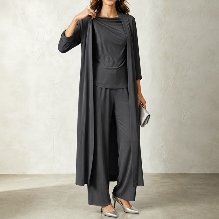 Wearbella – Swing Collar Cardigan Wide-Leg Pants Set