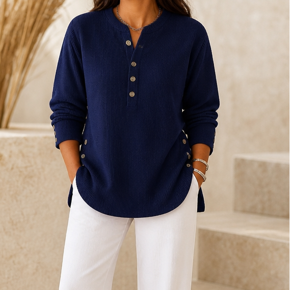Cozetta – Ribbed Relaxed-Fit Button Detail Tunic