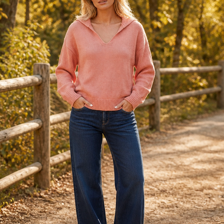 Lapella – Lapel Collar V-Neck Sweater