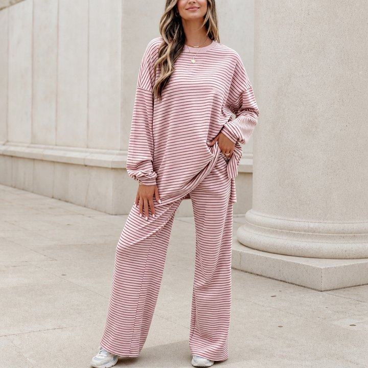 Stripe & Ease – Striped Pullover And Wide-Leg Pants Set