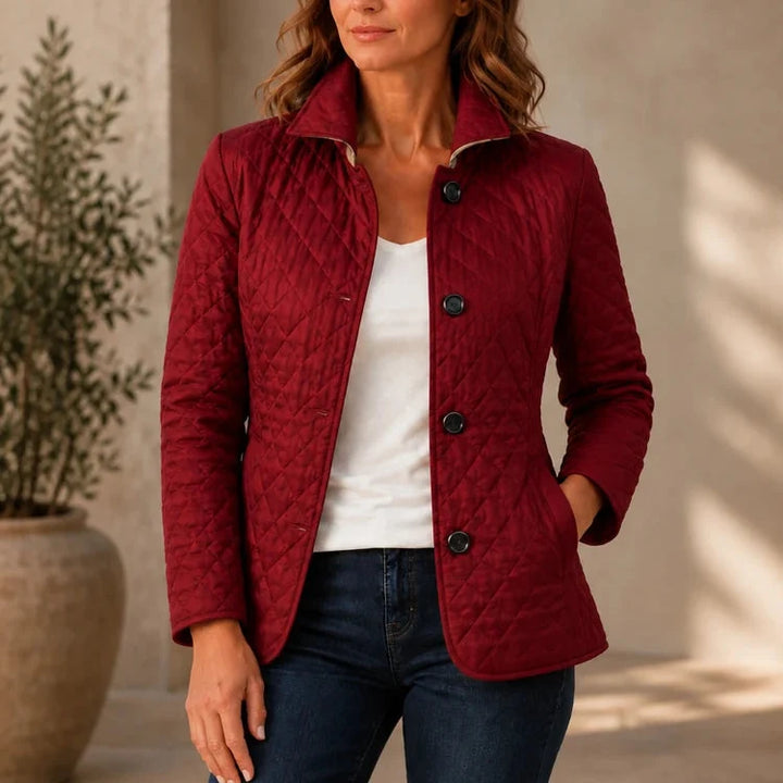 Loredana – Button-Front Quilted Mid-Season Jacket