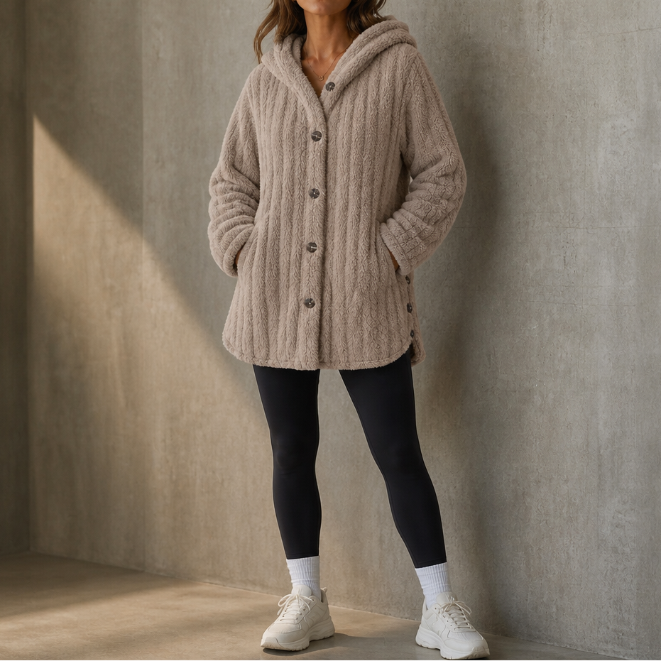 Wearbella – Hooded Button-Up Chunky Knit Cardigan