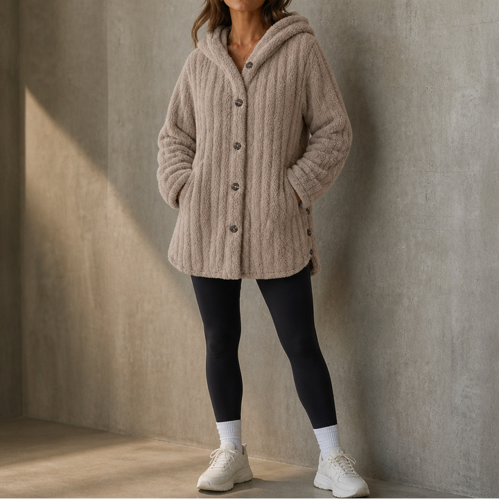 Wearbella – Hooded Button-Up Chunky Knit Cardigan