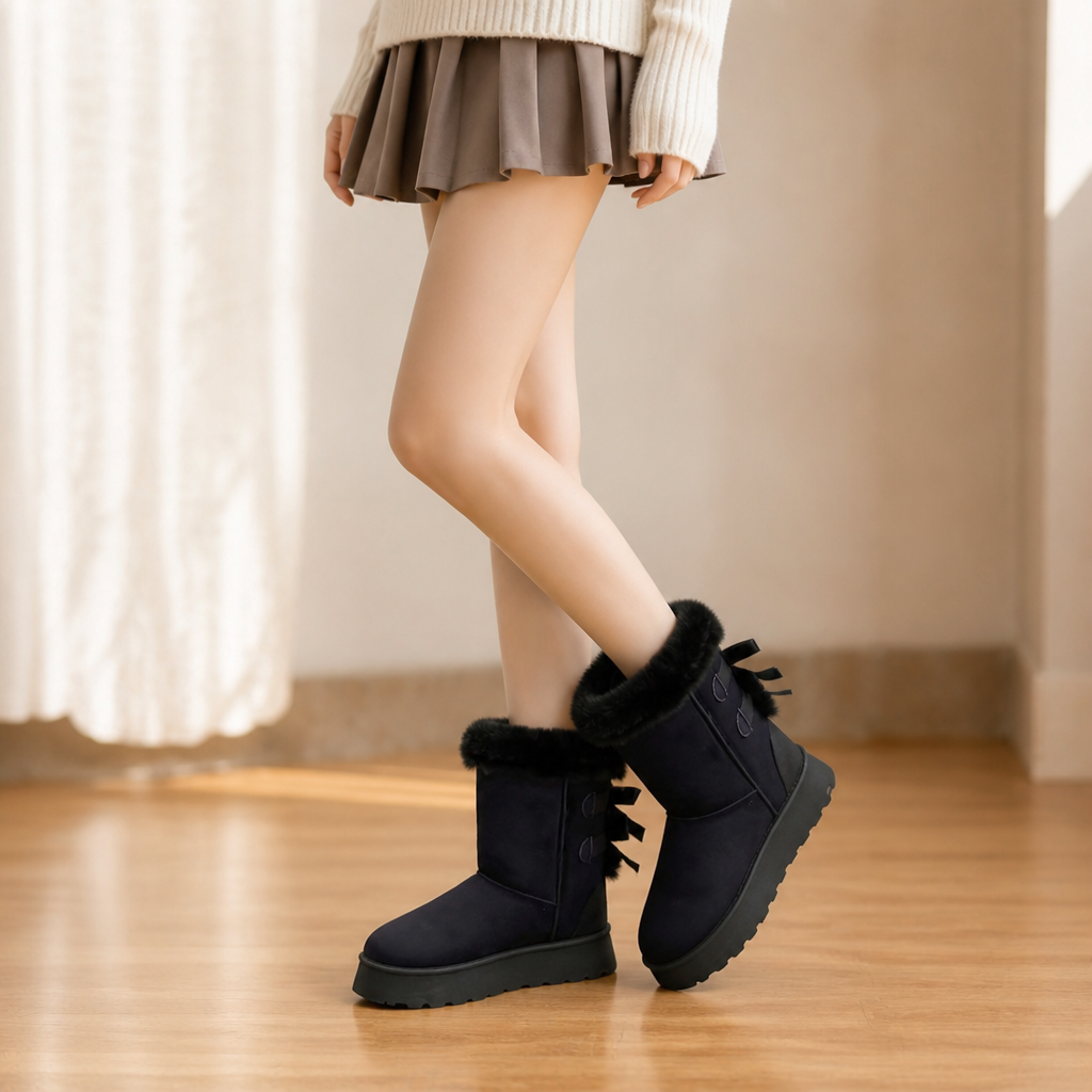 Bowelle – Plush-Lined Platform Bow Winter Boots