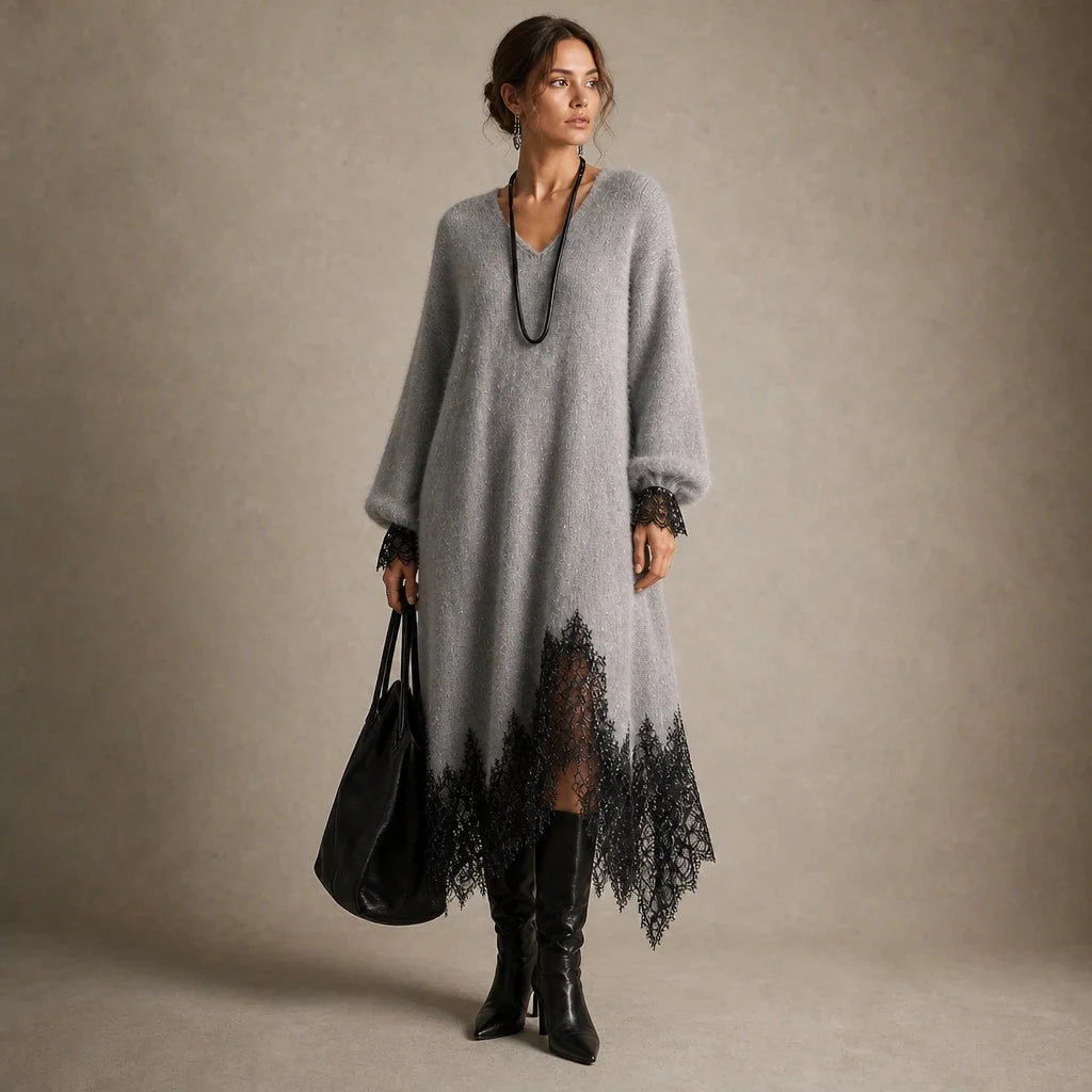 Lunavia – Floral Lace Hem Knit Midi Dress